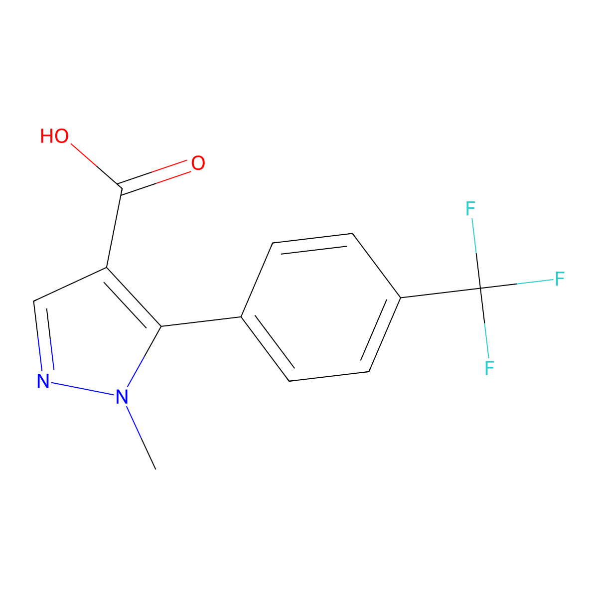 1-methyl-5-[4-(trifluoromethyl)phenyl]-1H-pyrazole-4-carboxylic acid molecular structure, CAS 1366259-81-5