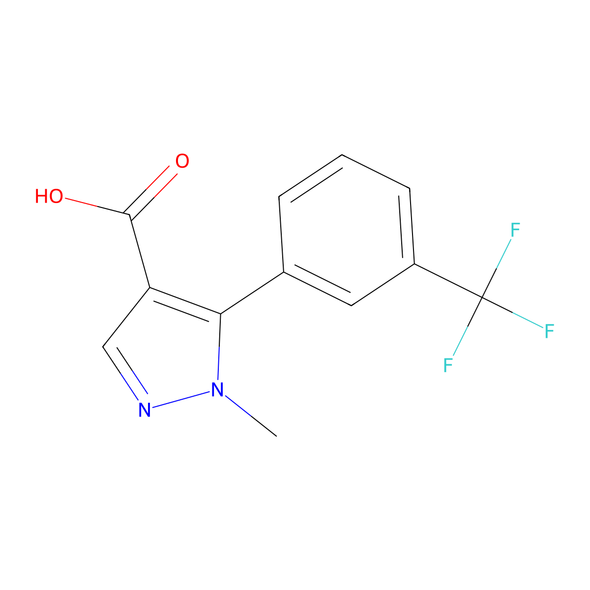 1-methyl-5-[3-(trifluoromethyl)phenyl]-1H-pyrazole-4-carboxylic acid molecular structure, CAS 1366261-19-9