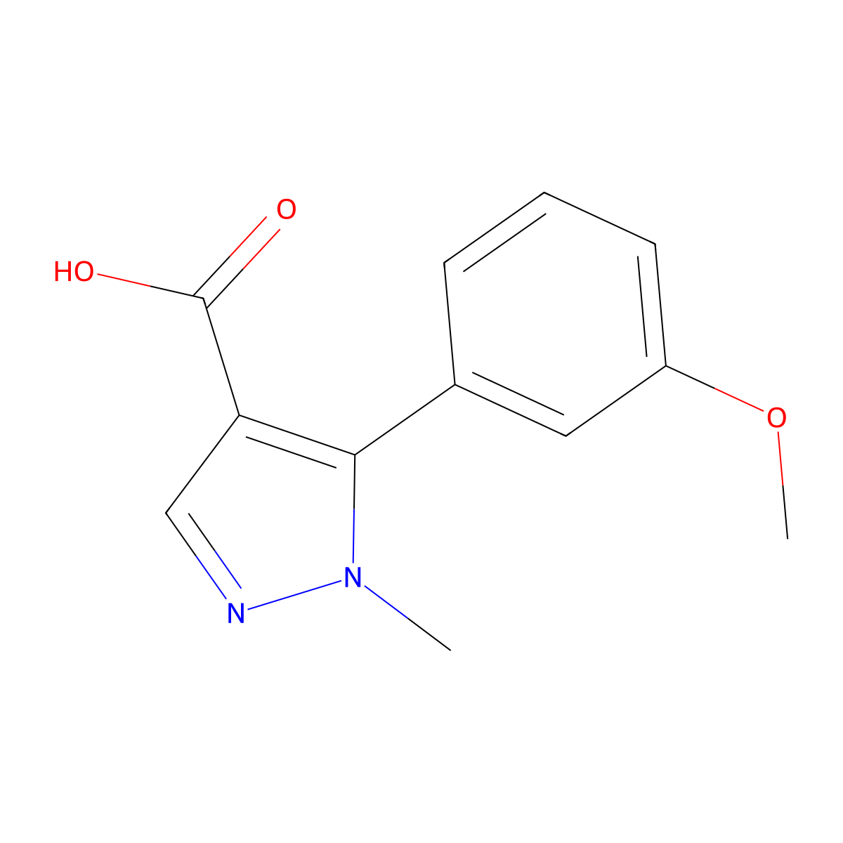 5-(3-methoxyphenyl)-1-methyl-1H-pyrazole-4-carboxylic acid molecular structure, CAS 1366261-25-7