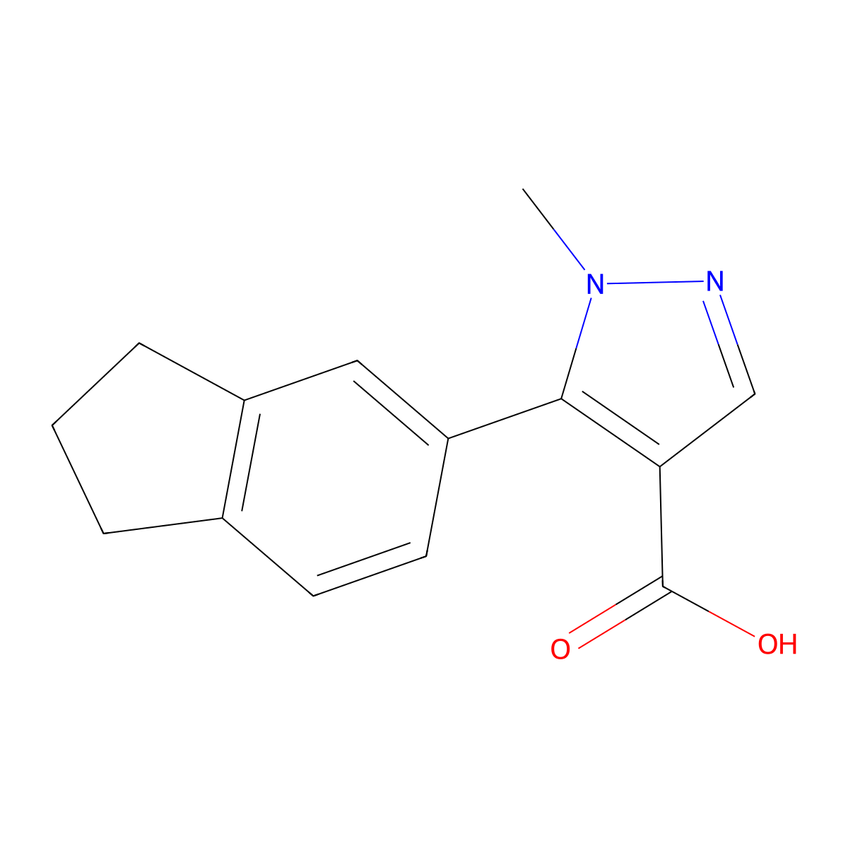 5-(2,3-dihydro-1H-inden-5-yl)-1-methyl-1H-pyrazole-4-carboxylic acid molecular structure, CAS 1366261-61-1