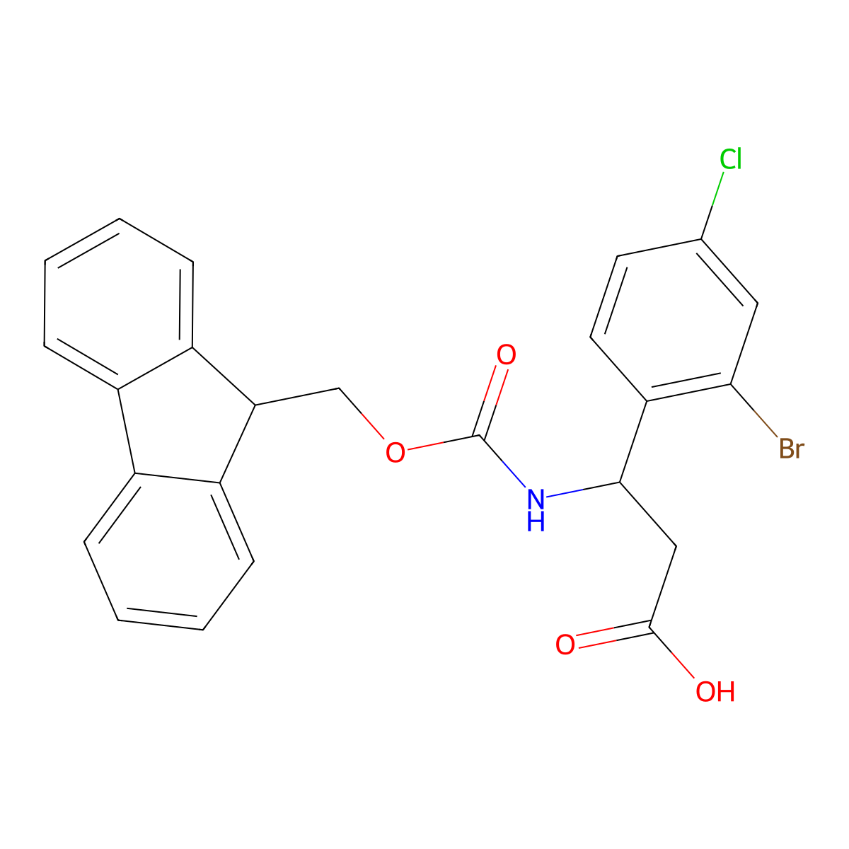(3R)-3-(2-bromo-4-chlorophenyl)-3-({[(9H-fluoren-9-yl)methoxy]carbonyl}amino)propanoic acid molecular structure, CAS 1366299-68-4