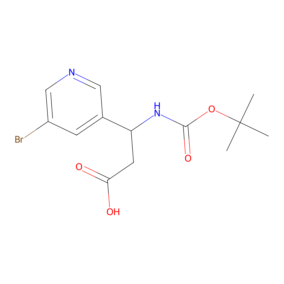 (3R)-3-(5-bromopyridin-3-yl)-3-{[(tert-butoxy)carbonyl]amino}propanoic acid molecular structure, CAS 1366304-52-0