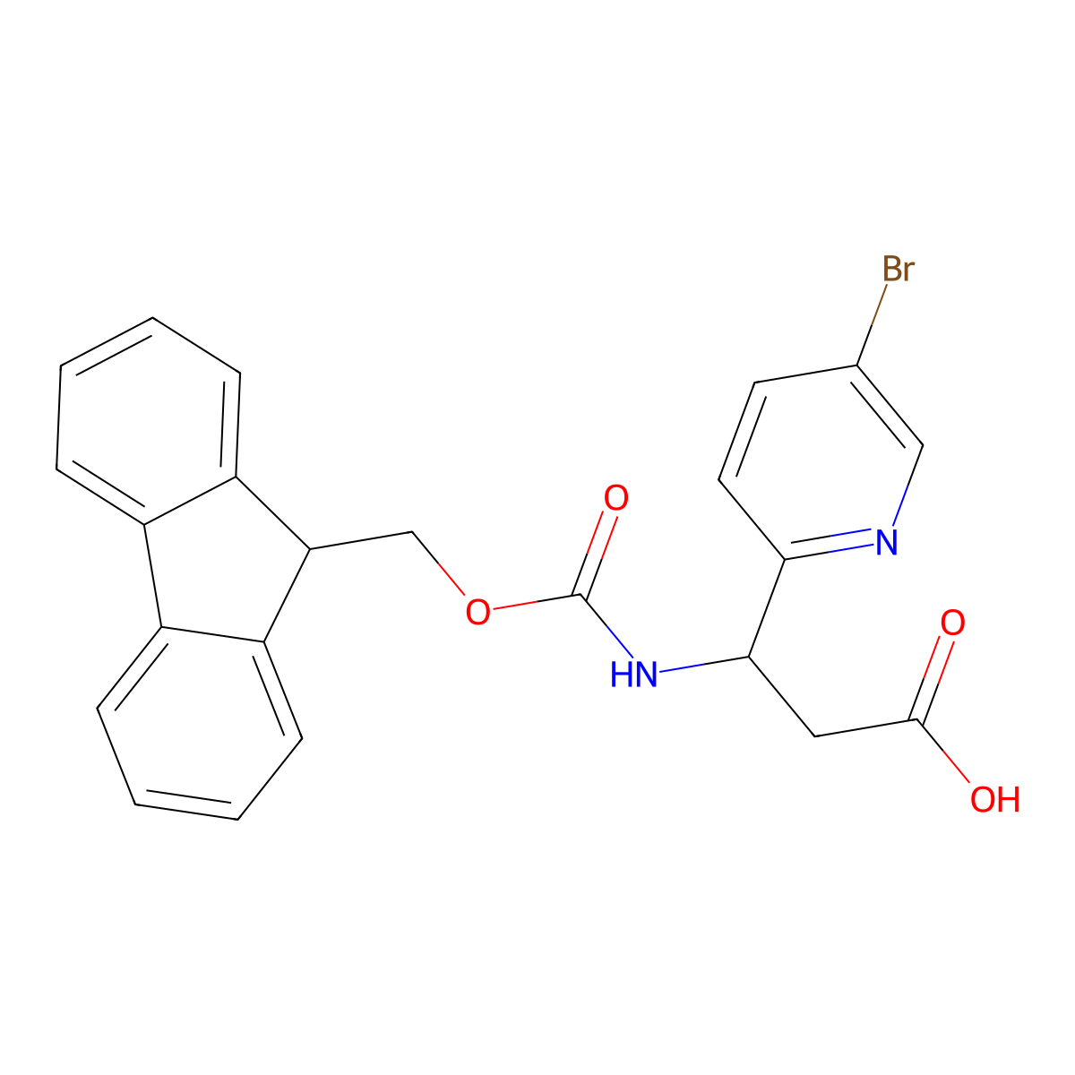 (3R)-3-(5-bromopyridin-2-yl)-3-({[(9H-fluoren-9-yl)methoxy]carbonyl}amino)propanoic acid molecular structure, CAS 1366305-92-1