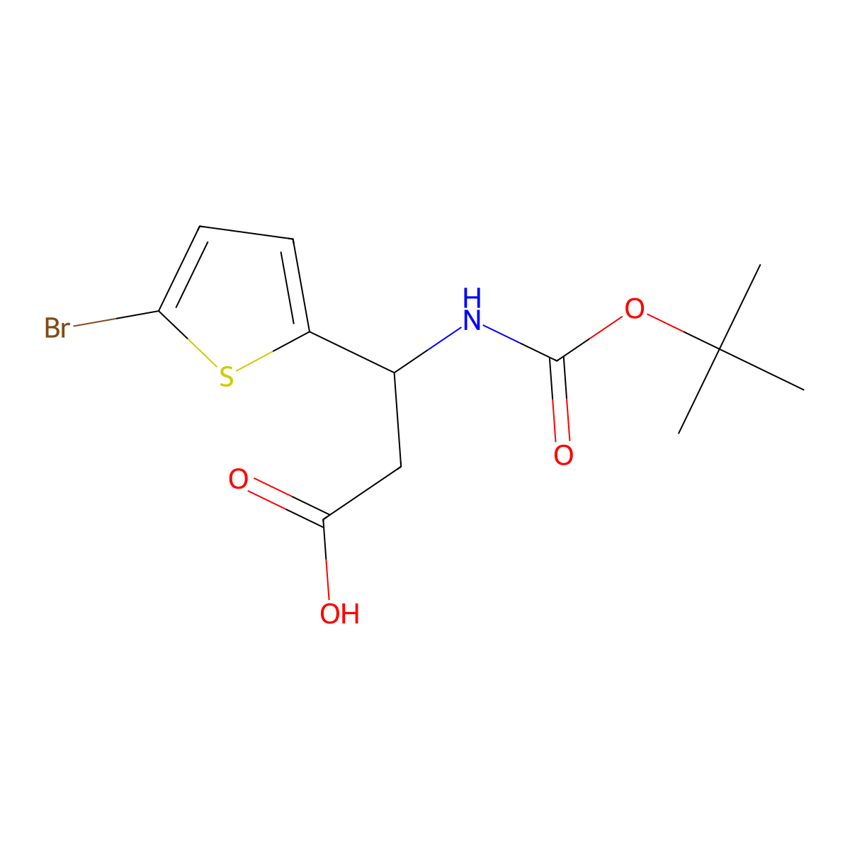 (3R)-3-(5-bromothiophen-2-yl)-3-{[(tert-butoxy)carbonyl]amino}propanoic acid molecular structure, CAS 1366315-15-2