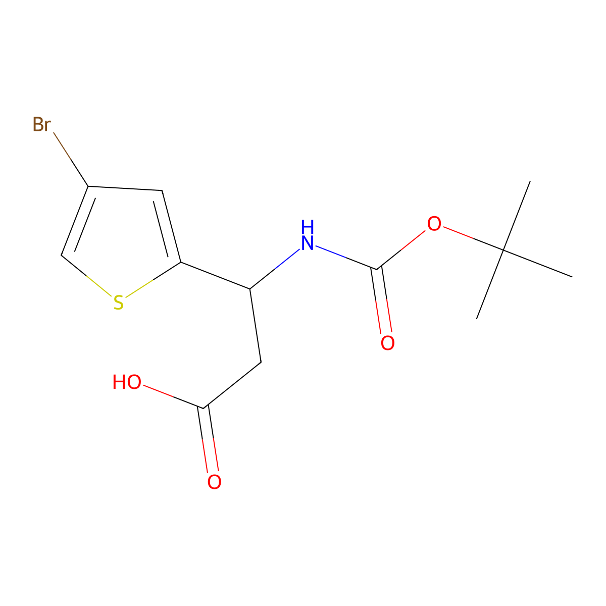(3R)-3-(4-bromothiophen-2-yl)-3-{[(tert-butoxy)carbonyl]amino}propanoic acid molecular structure, CAS 1366317-95-4