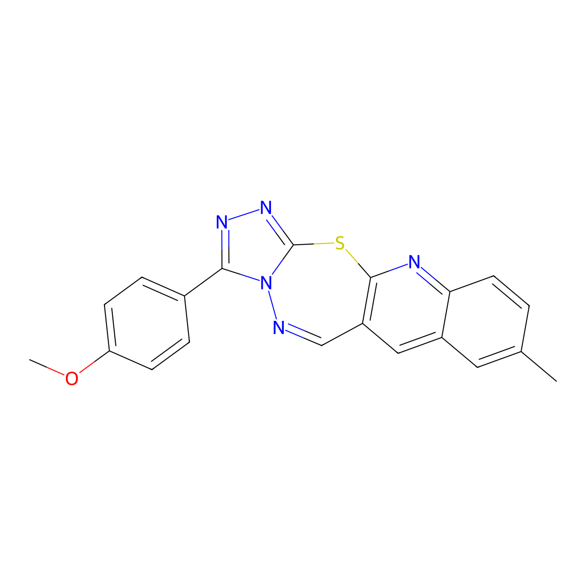 1,2,4-Triazolo(3',4':2,3)(1,3,4)thiadiazepino(7,6-b)quinoline, 3-(4-methoxyphenyl)-9-methyl- molecular structure, CAS 136633-15-3