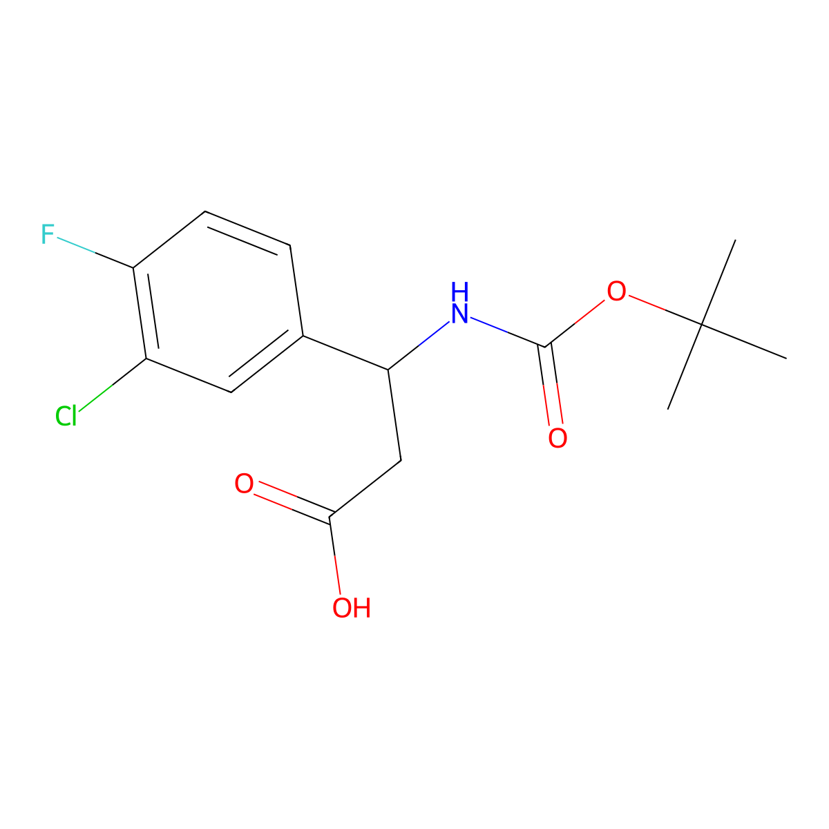 Benzenepropanoic acid, 3-chloro-beta-[[(1,1-dimethylethoxy)carbonyl]amino]-4-fluoro-, (betaR)- molecular structure, CAS 1366332-29-7