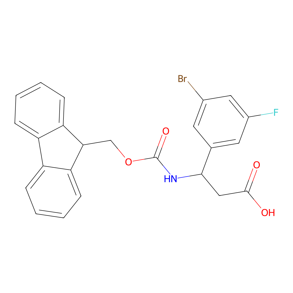 (3S)-3-(3-bromo-5-fluorophenyl)-3-({[(9H-fluoren-9-yl)methoxy]carbonyl}amino)propanoic acid molecular structure, CAS 1366335-44-5