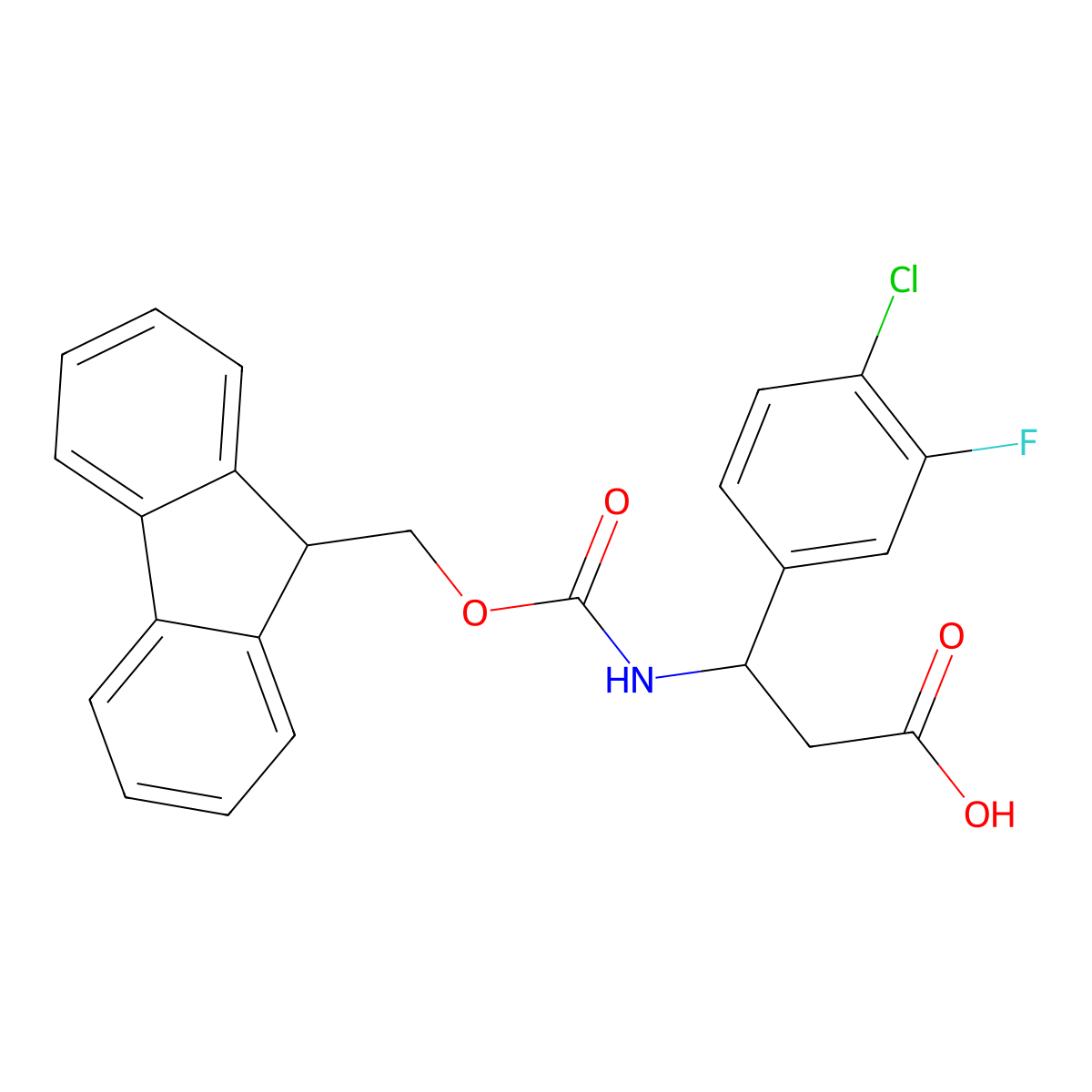 (3R)-3-(4-chloro-3-fluorophenyl)-3-({[(9H-fluoren-9-yl)methoxy]carbonyl}amino)propanoic acid molecular structure, CAS 1366372-54-4