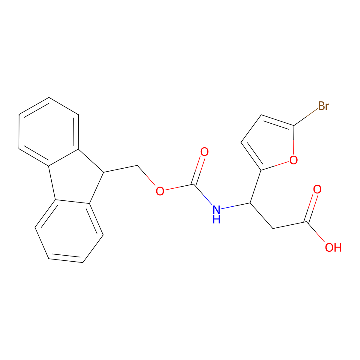 (3R)-3-(5-bromofuran-2-yl)-3-({[(9H-fluoren-9-yl)methoxy]carbonyl}amino)propanoic acid molecular structure, CAS 1366375-71-4