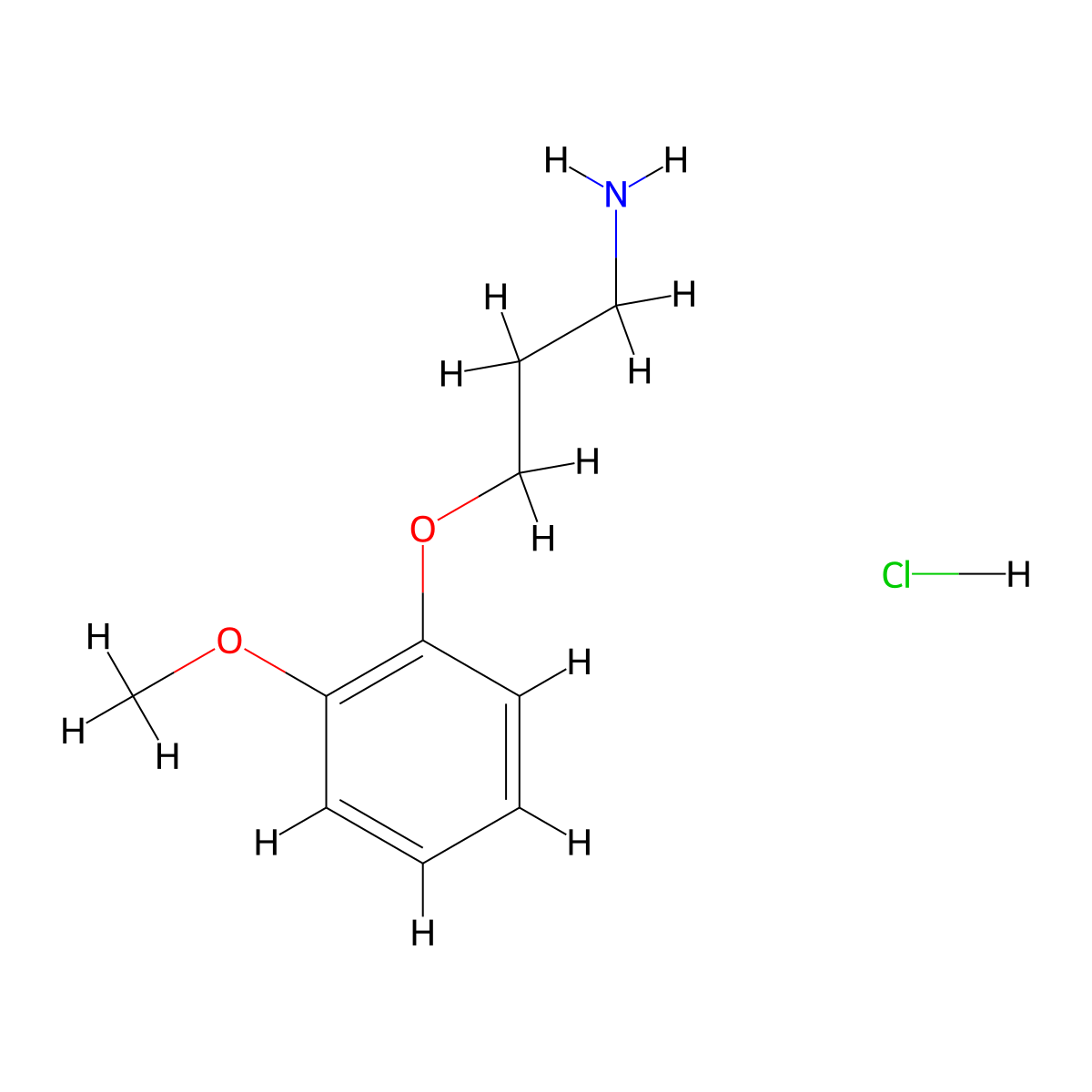 3-(2-Methoxyphenoxy)propan-1-amine hydrochloride molecular structure, CAS 1366407-75-1