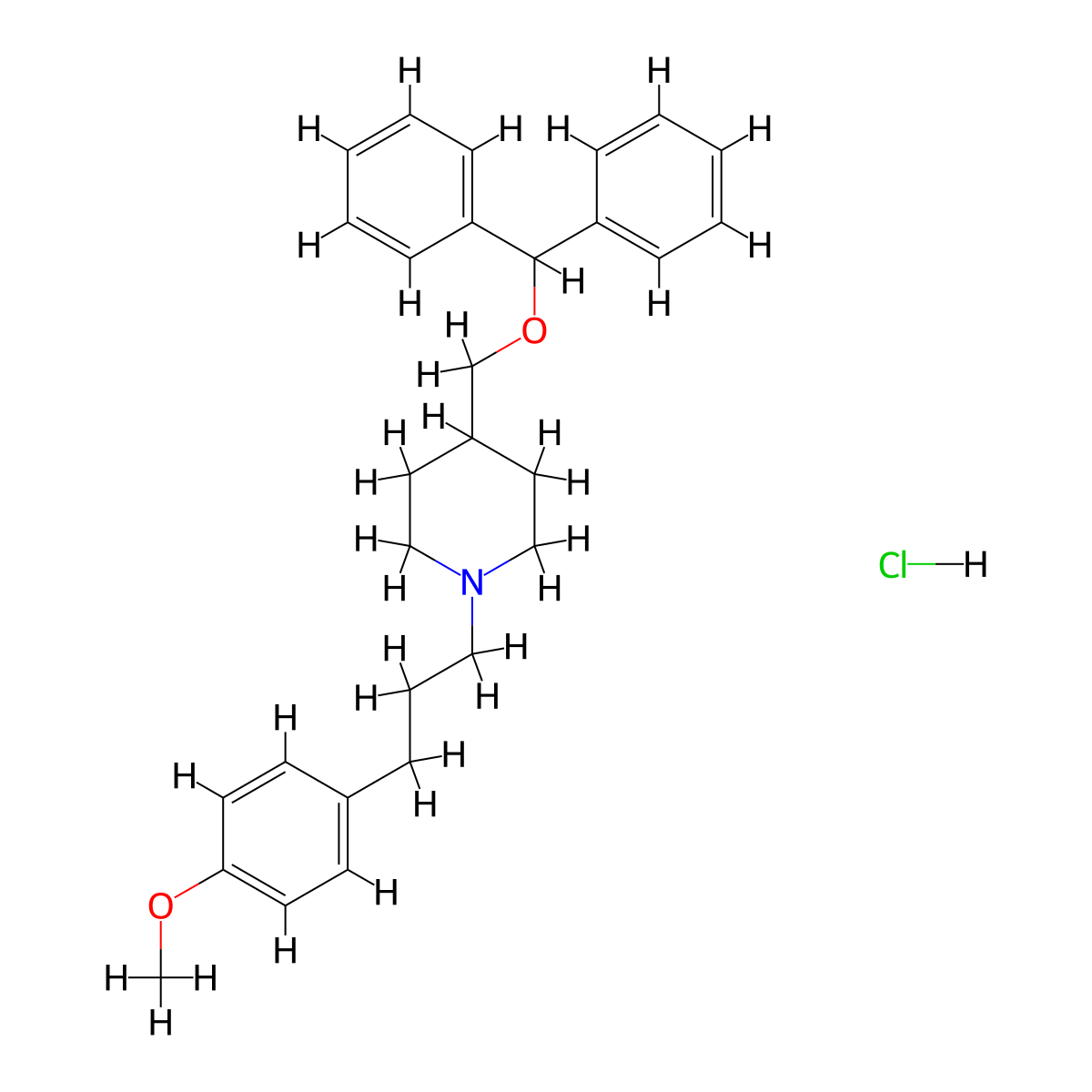 4-((Benzhydryloxy)methyl)-1-(3-(4-methoxyphenyl)propyl)piperidine hydrochloride molecular structure, CAS 136647-02-4