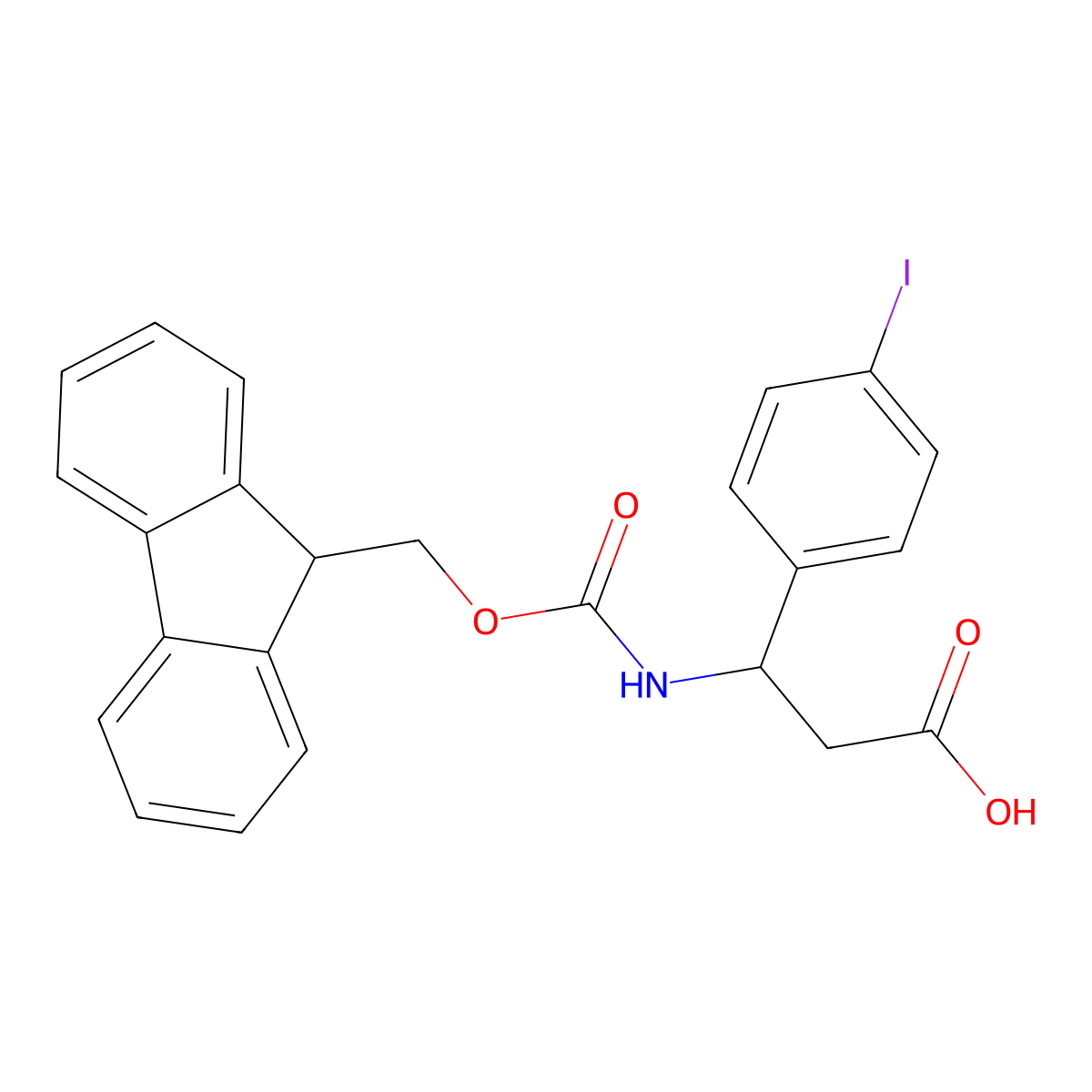(S)-3-((((9H-Fluoren-9-yl)methoxy)carbonyl)amino)-3-(4-iodophenyl)propanoic acid molecular structure, CAS 1366506-13-9