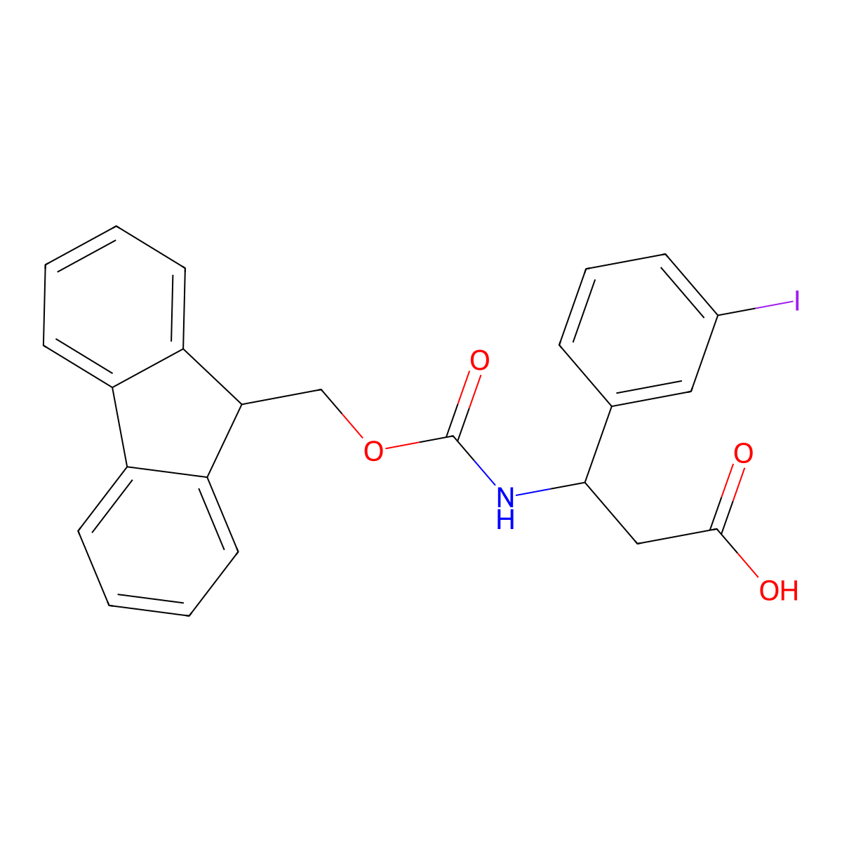 (3S)-3-(9H-Fluoren-9-ylmethoxycarbonylamino)-3-(3-iodophenyl)propanoic acid molecular structure, CAS 1366507-28-9