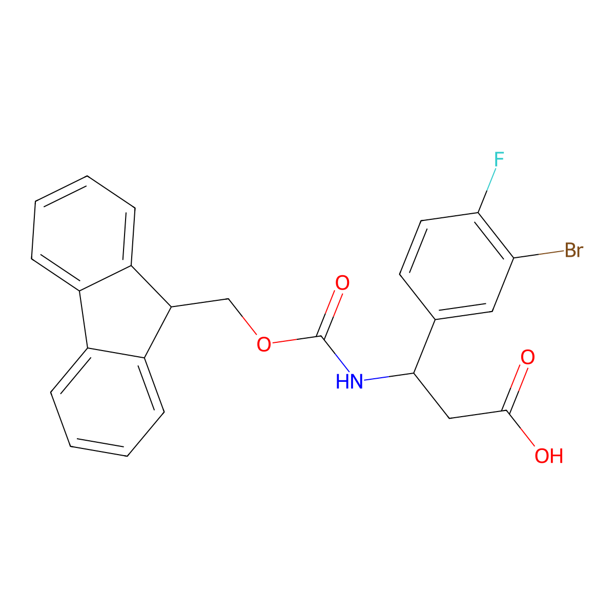 (3R)-3-(3-bromo-4-fluorophenyl)-3-({[(9H-fluoren-9-yl)methoxy]carbonyl}amino)propanoic acid molecular structure, CAS 1366547-43-4