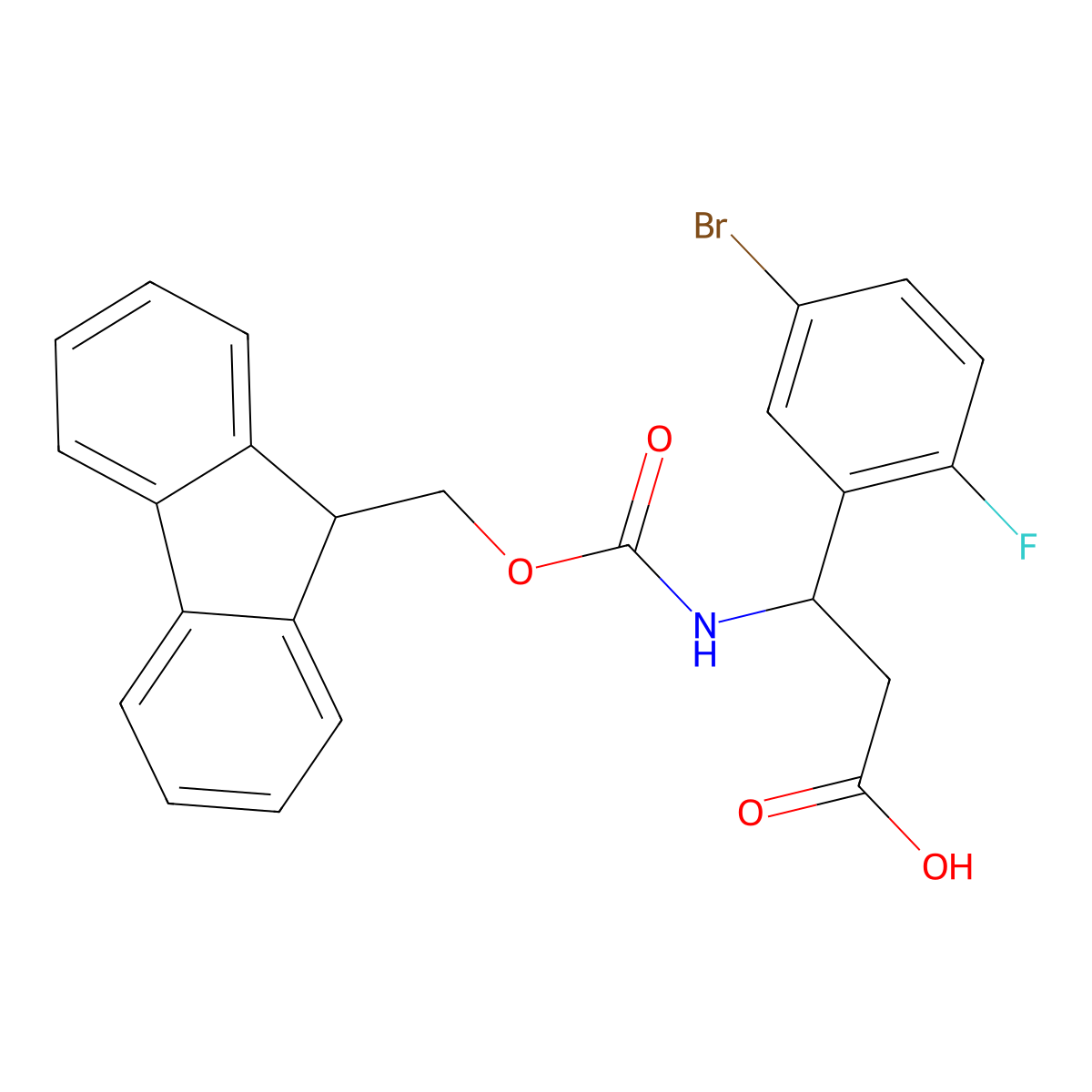 (3R)-3-(5-bromo-2-fluorophenyl)-3-({[(9H-fluoren-9-yl)methoxy]carbonyl}amino)propanoic acid molecular structure, CAS 1366576-77-3