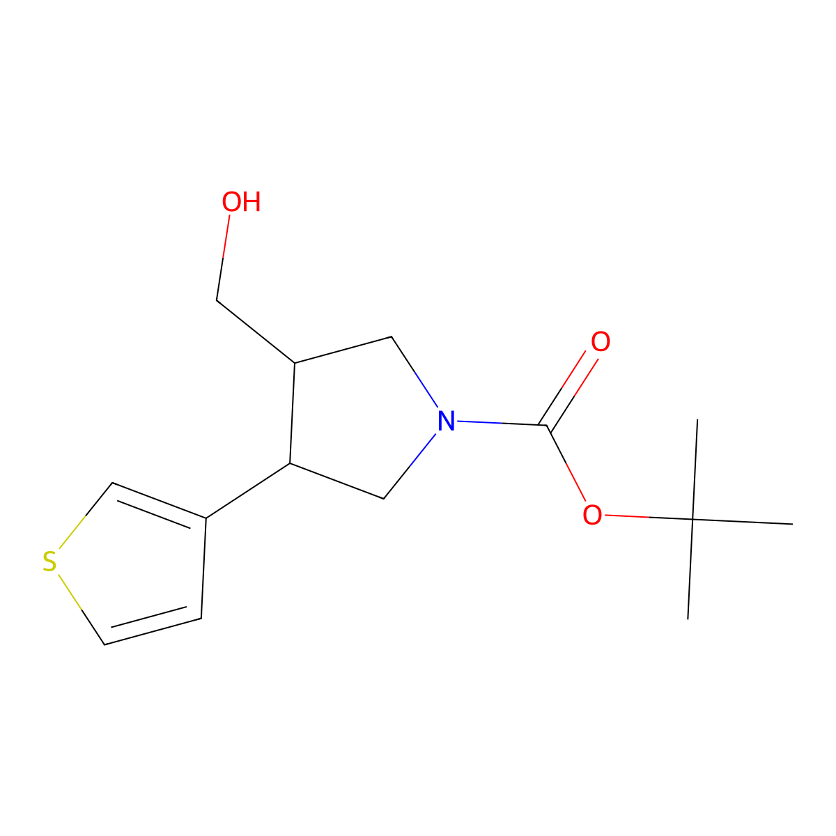 Tert-butyl 3-(hydroxymethyl)-4-(thiophen-3-yl)pyrrolidine-1-carboxylate molecular structure, CAS 1366647-67-7