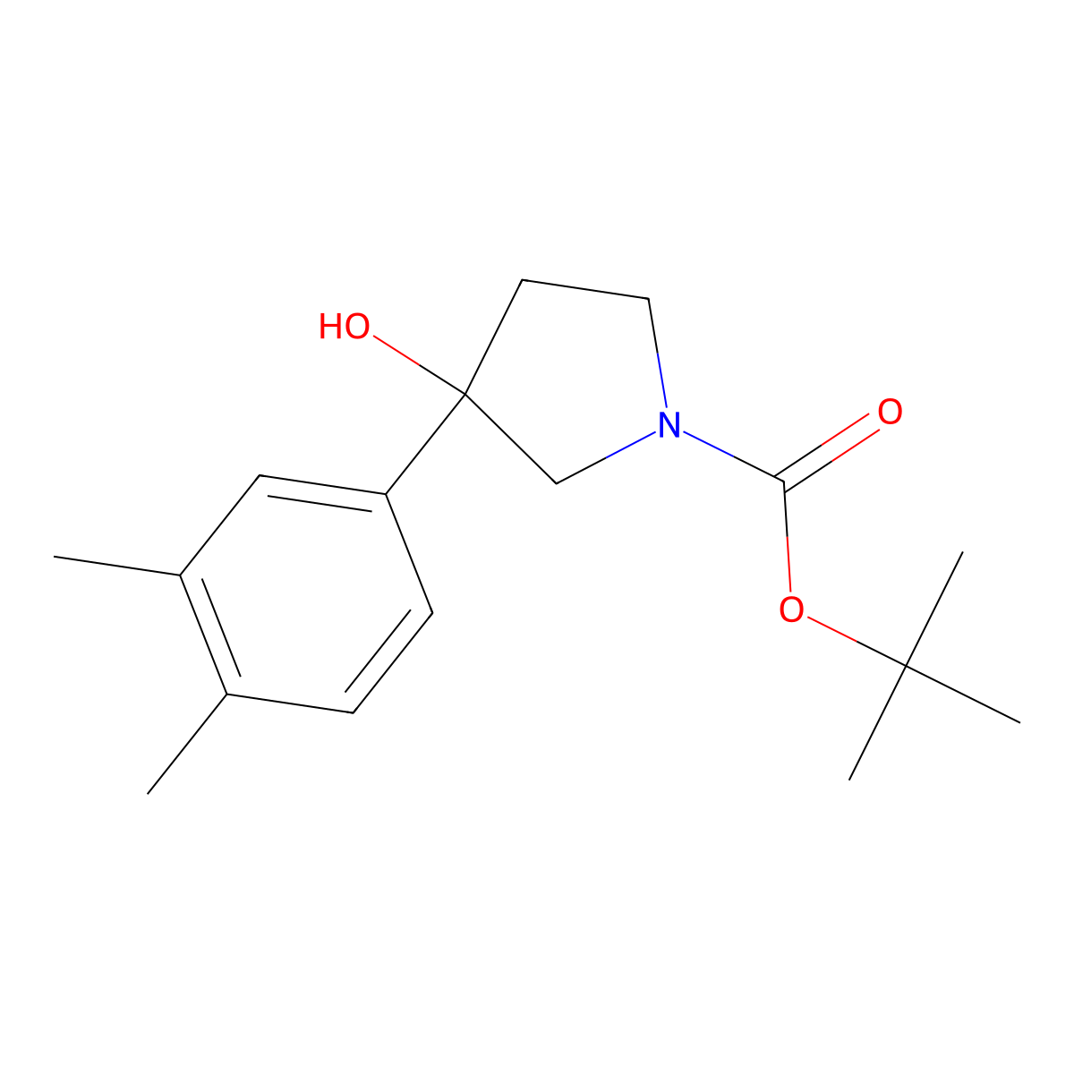 1,1-Dimethylethyl 3-(3,4-dimethylphenyl)-3-hydroxy-1-pyrrolidinecarboxylate molecular structure, CAS 1366736-85-7