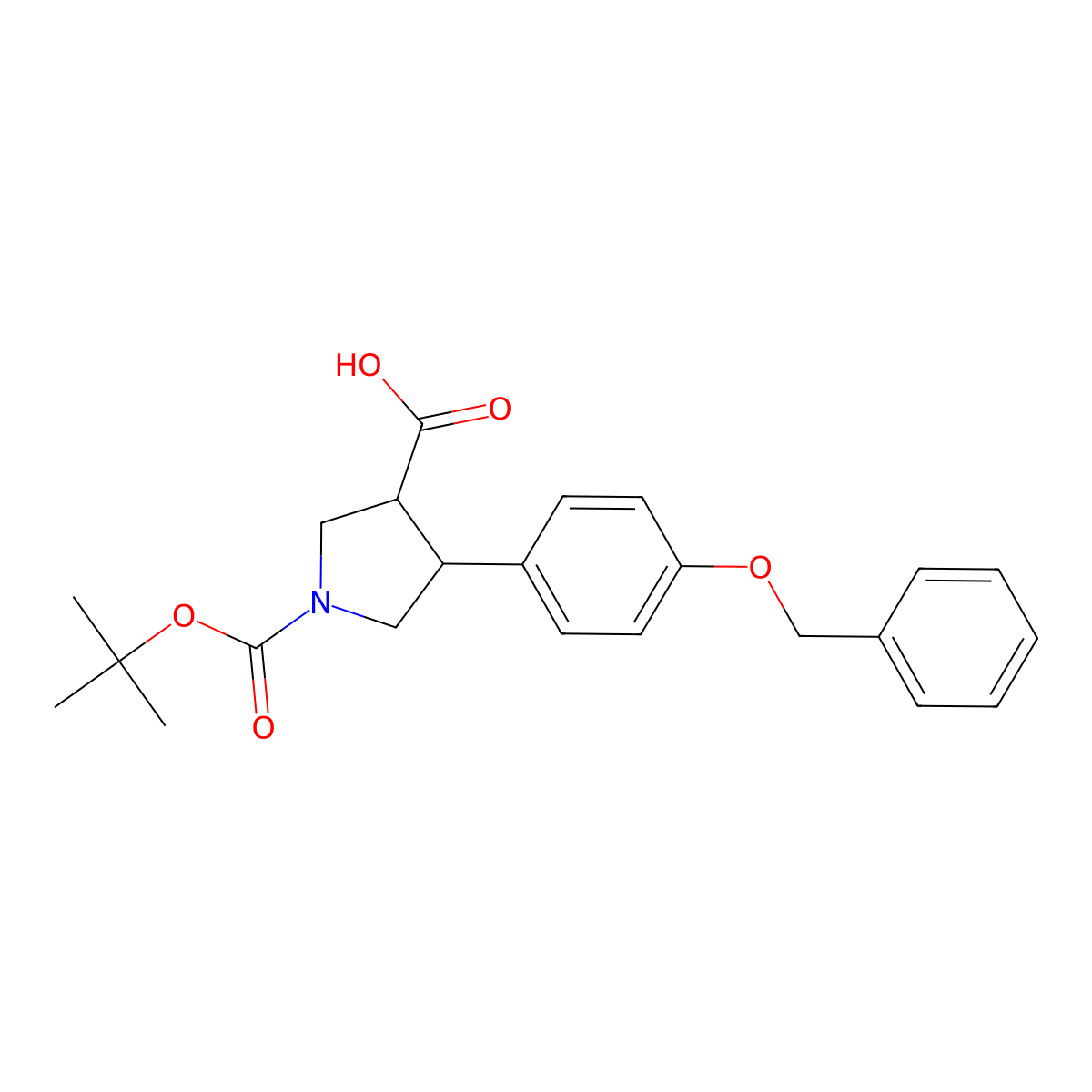 4-(4-(Benzyloxy)phenyl)-1-(tert-butoxycarbonyl)pyrrolidine-3-carboxylic acid molecular structure, CAS 1366781-55-6