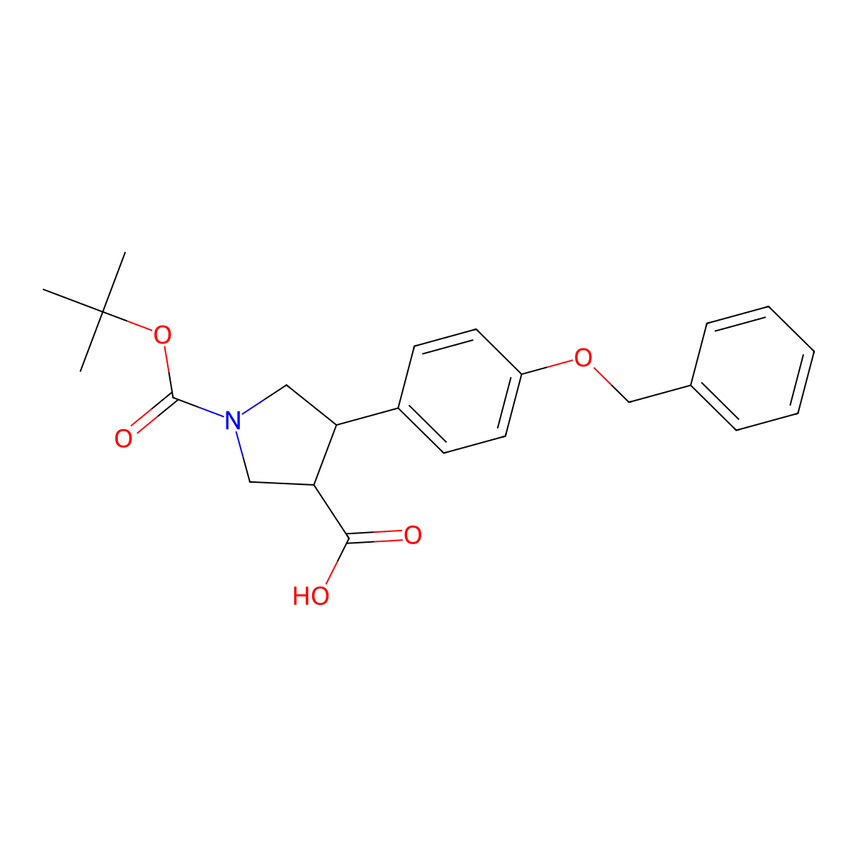 4-(4-(Benzyloxy)phenyl)-1-(tert-butoxycarbonyl)pyrrolidine-3-carboxylic acid molecular structure, CAS 1366781-55-6