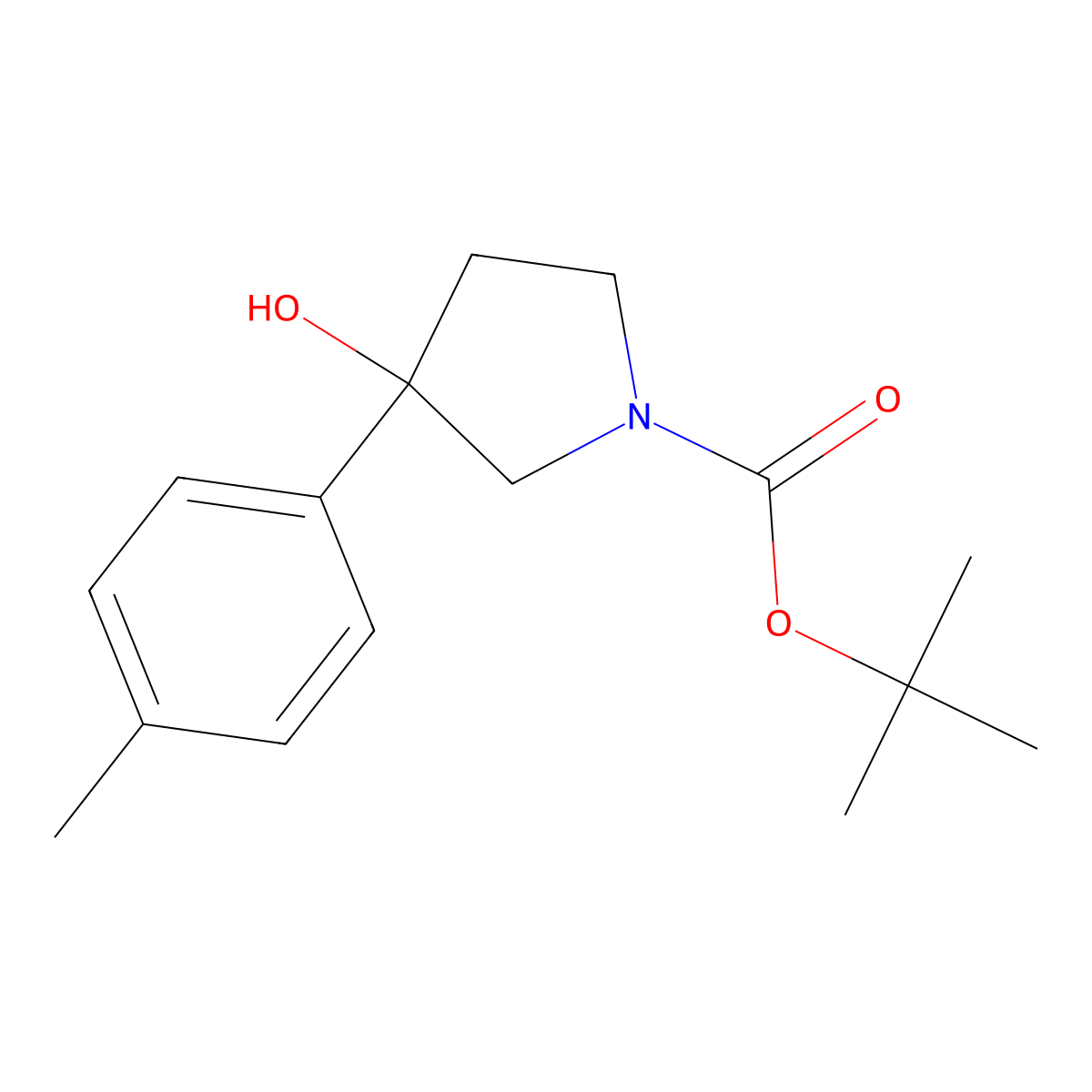 Tert-butyl 3-hydroxy-3-(4-methylphenyl)pyrrolidine-1-carboxylate molecular structure, CAS 1366809-24-6