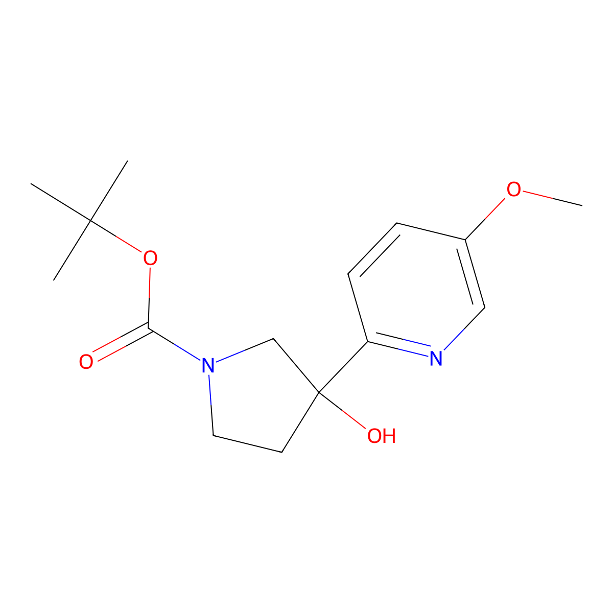 Tert-butyl 3-hydroxy-3-(5-methoxypyridin-2-yl)pyrrolidine-1-carboxylate molecular structure, CAS 1366838-39-2