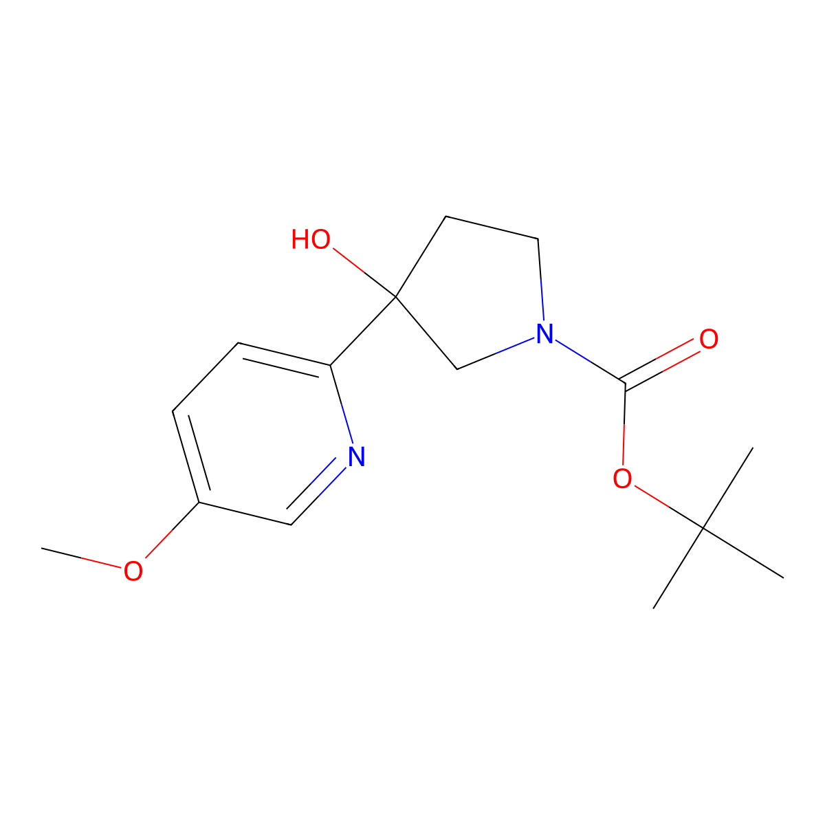 Tert-butyl 3-hydroxy-3-(5-methoxypyridin-2-yl)pyrrolidine-1-carboxylate molecular structure, CAS 1366838-39-2