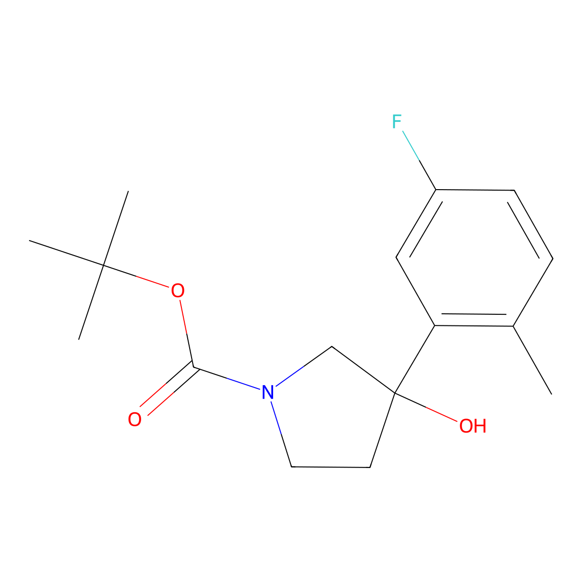 1,1-Dimethylethyl 3-(5-fluoro-2-methylphenyl)-3-hydroxy-1-pyrrolidinecarboxylate molecular structure, CAS 1366892-18-3