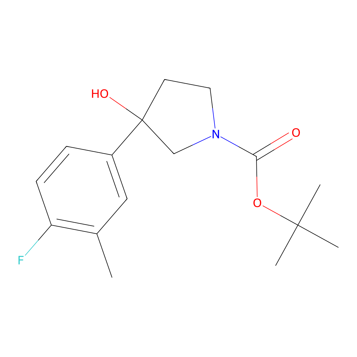 1,1-Dimethylethyl 3-(4-fluoro-3-methylphenyl)-3-hydroxy-1-pyrrolidinecarboxylate molecular structure, CAS 1366911-35-4