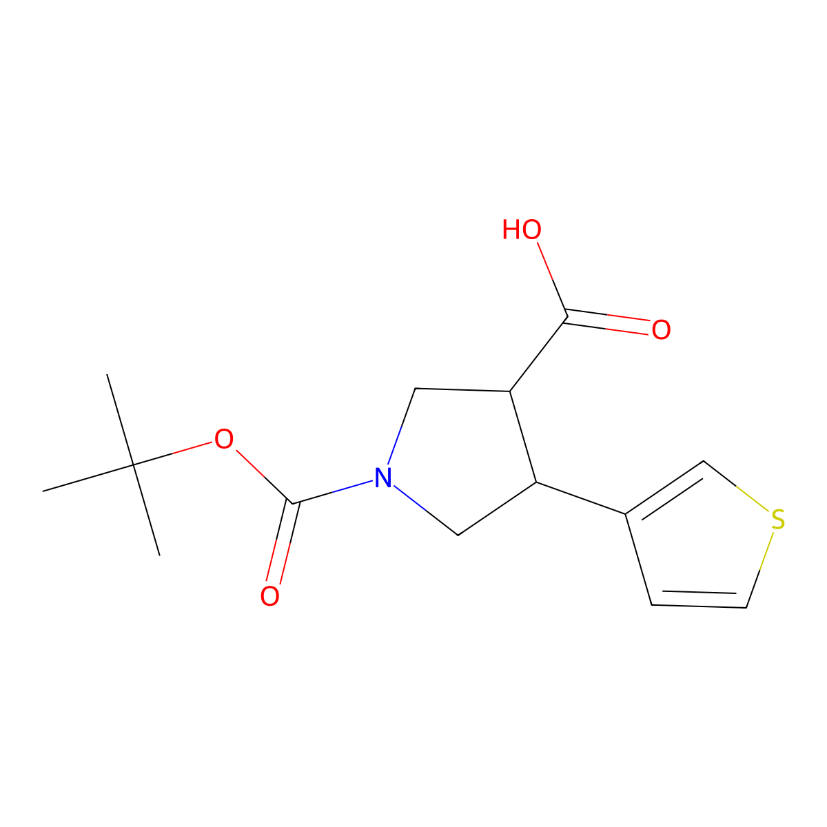 1-[(Tert-butoxy)carbonyl]-4-(thiophen-3-yl)pyrrolidine-3-carboxylic acid molecular structure, CAS 1366938-05-7