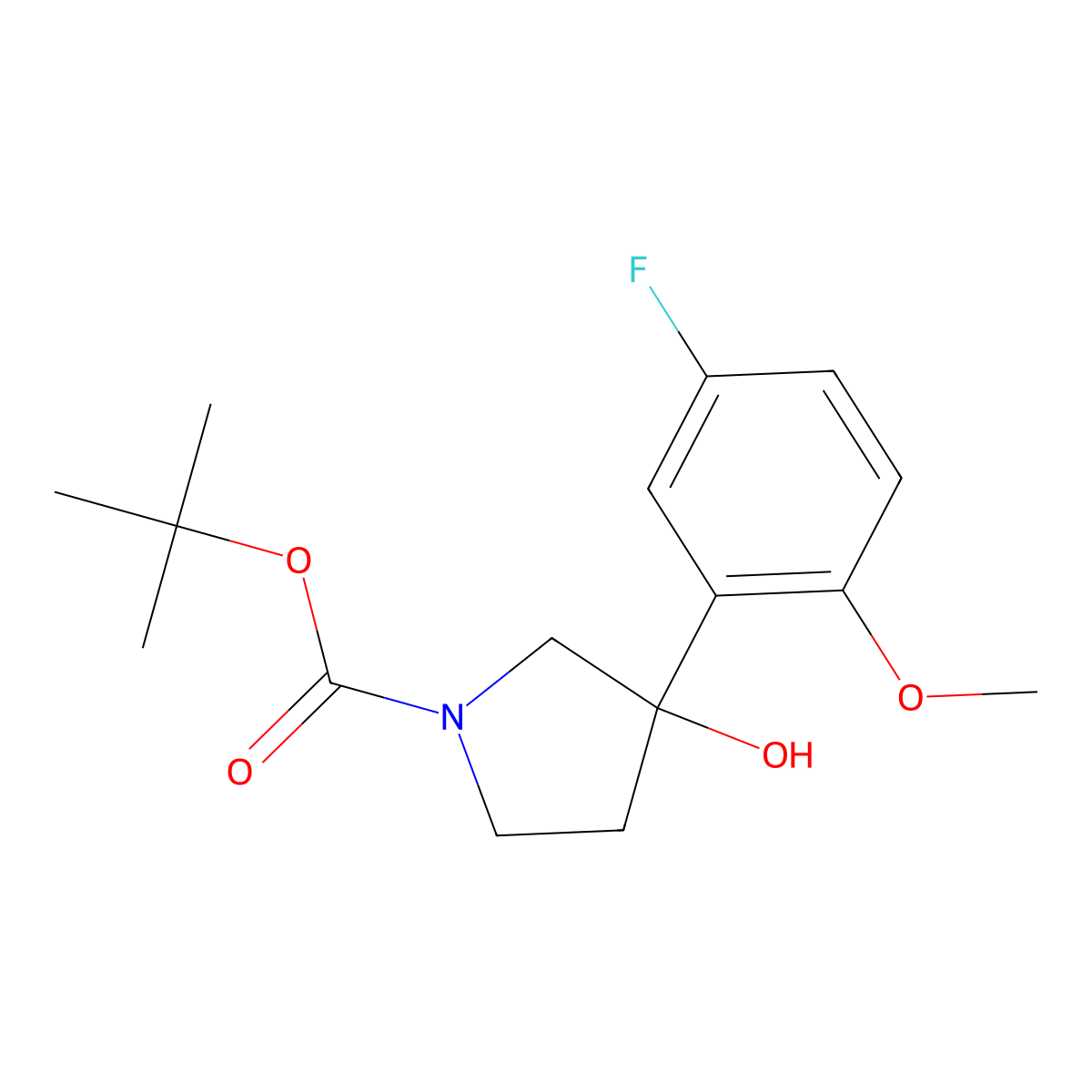 1,1-Dimethylethyl 3-(5-fluoro-2-methoxyphenyl)-3-hydroxy-1-pyrrolidinecarboxy... molecular structure, CAS 1366953-12-9