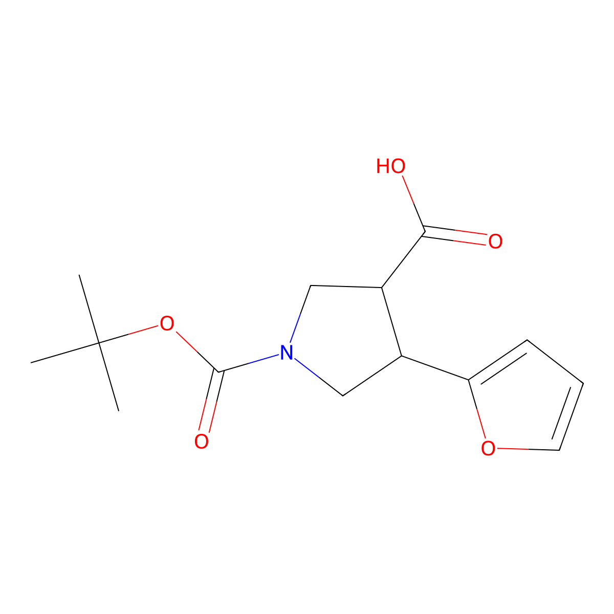 1-[(Tert-butoxy)carbonyl]-4-(furan-2-yl)pyrrolidine-3-carboxylic acid molecular structure, CAS 1366954-58-6