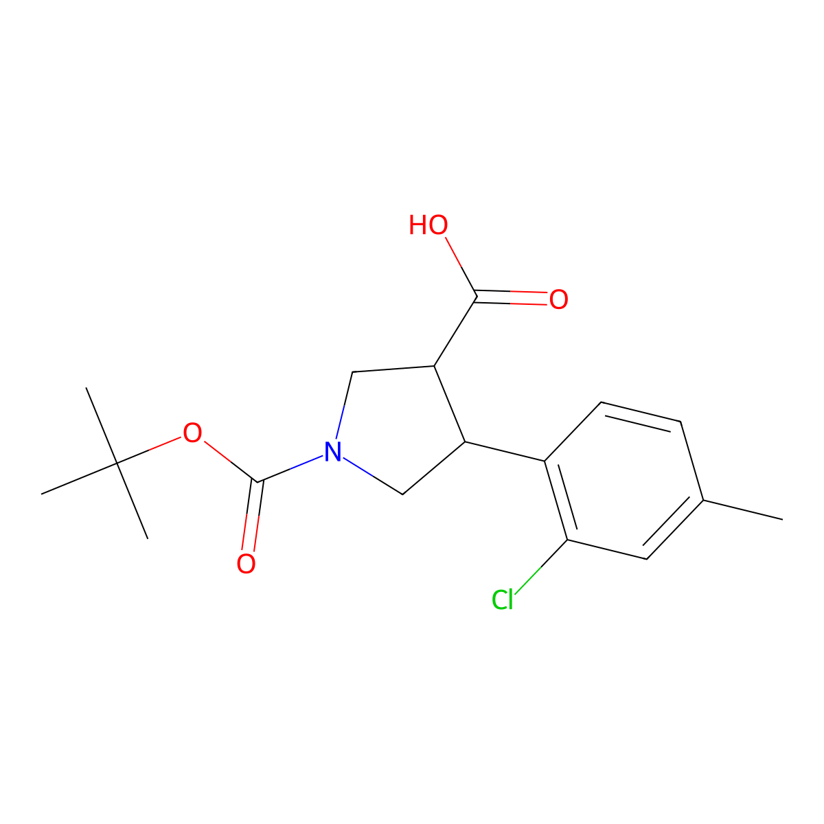 1-(Tert-butoxycarbonyl)-4-(2-chloro-4-methylphenyl)pyrrolidine-3-carboxylic acid molecular structure, CAS 1366984-44-2