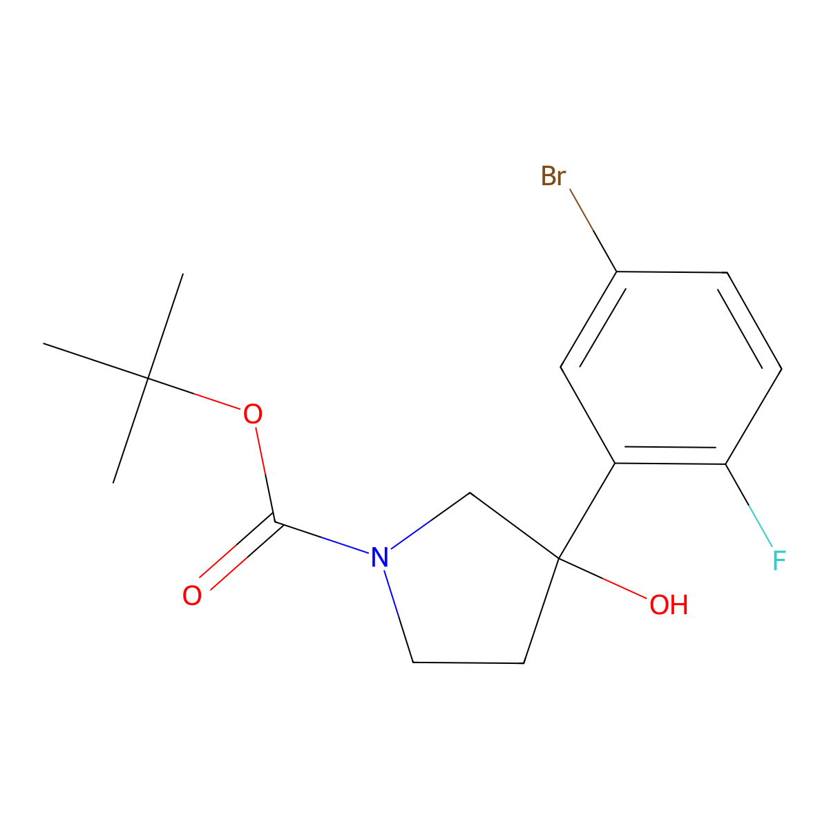 Tert-butyl 3-(5-bromo-2-fluorophenyl)-3-hydroxypyrrolidine-1-carboxylate molecular structure, CAS 1367028-02-1