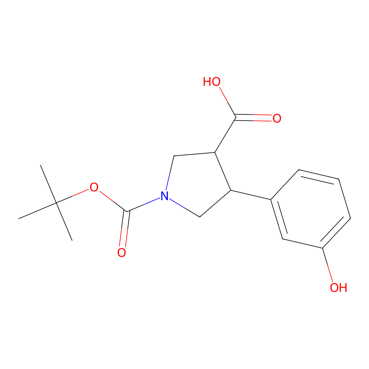 1-(tert-Butoxycarbonyl)-4-(3-hydroxyphenyl)pyrrolidine-3-carboxylic acid molecular structure, CAS 1367040-57-0