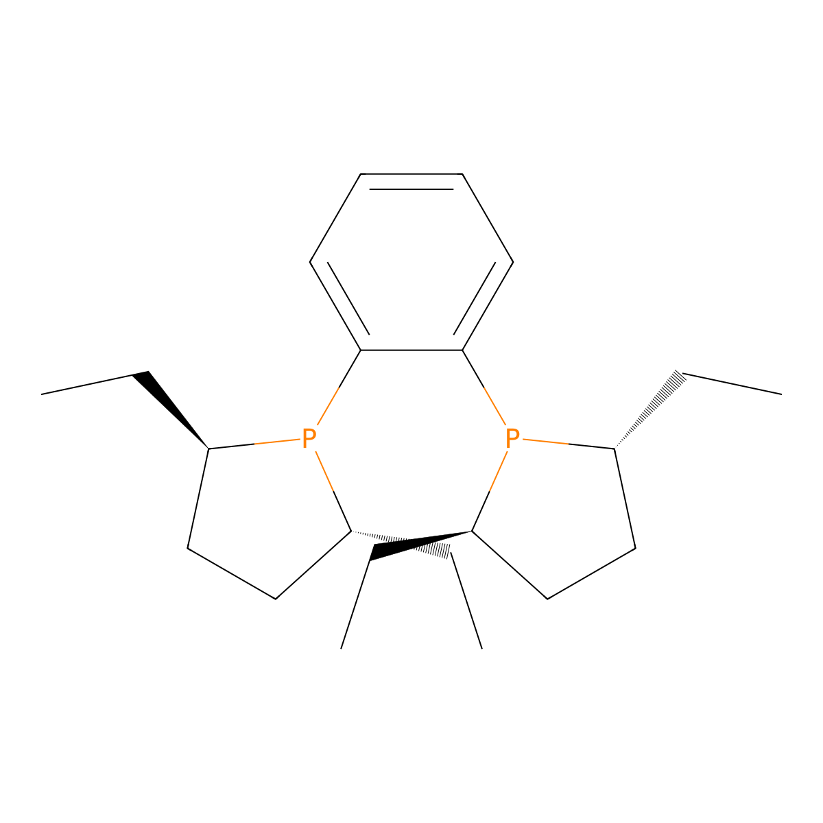 1,2-Bis((2R,5R)-2,5-diethylphospholan-1-yl)benzene , (R,R)-Et-DUPHOS molecular structure, CAS 136705-64-1