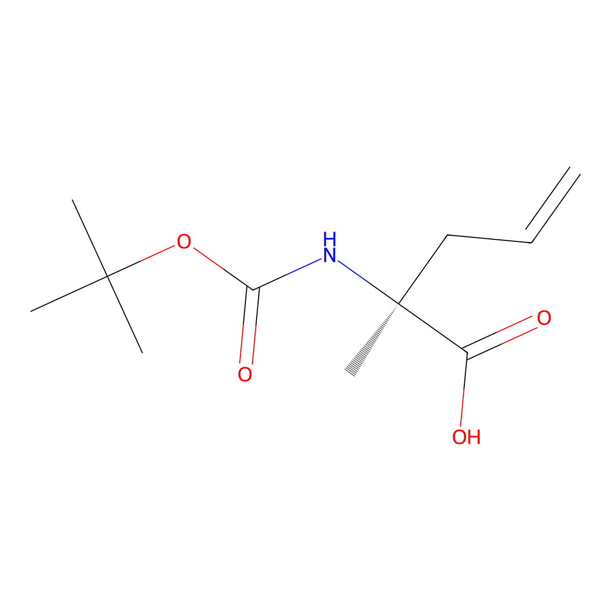 (S)-2-((tert-butoxycarbonyl)amino)-2-methylpent-4-enoic acid molecular structure, CAS 136707-27-2