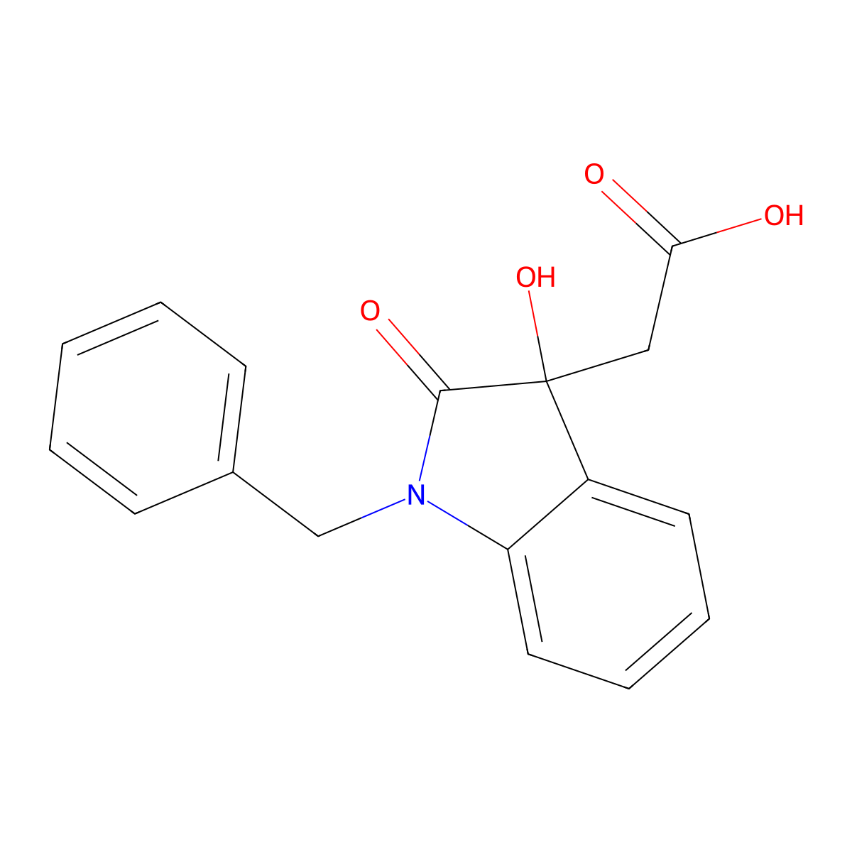 (1-Benzyl-3-hydroxy-2-oxo-2,3-dihydro-1H-indol-3-yl)-acetic acid molecular structure, CAS 13672-23-6