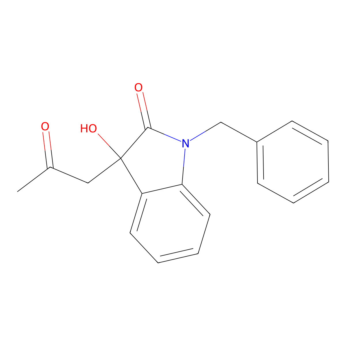 1-benzyl-3-hydroxy-3-(2-oxopropyl)-1,3-dihydro-2H-indol-2-one molecular structure, CAS 13672-28-1