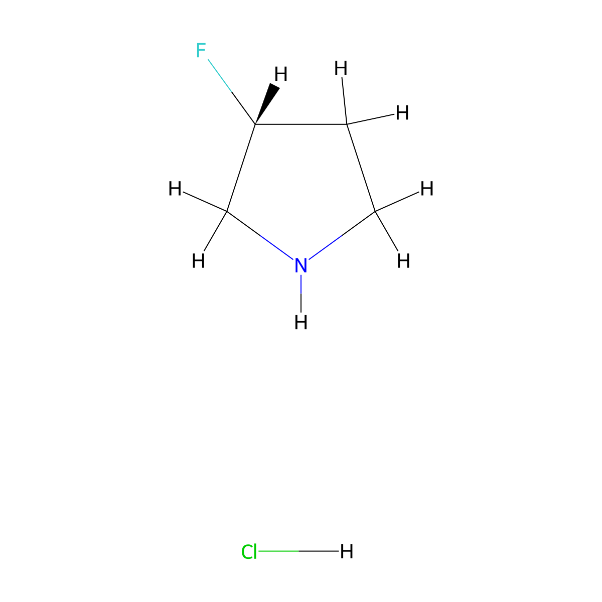 (3R)-3-fluoropyrrolidine hydrochloride molecular structure, CAS 136725-55-8