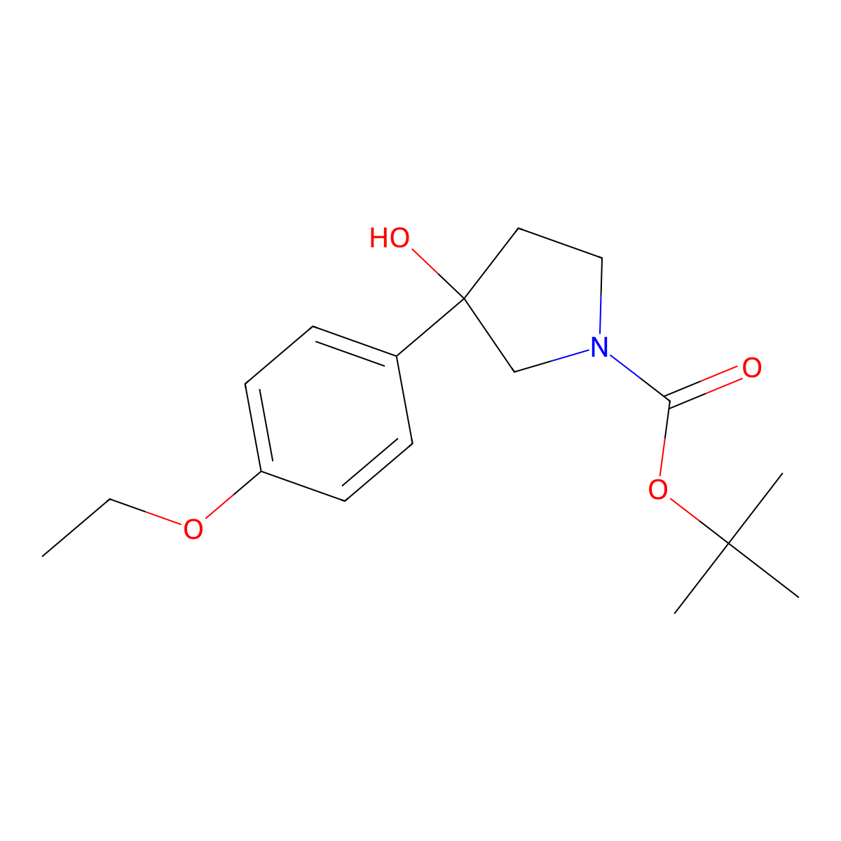 1,1-Dimethylethyl 3-(4-ethoxyphenyl)-3-hydroxy-1-pyrrolidinecarboxylate molecular structure, CAS 1367433-94-0