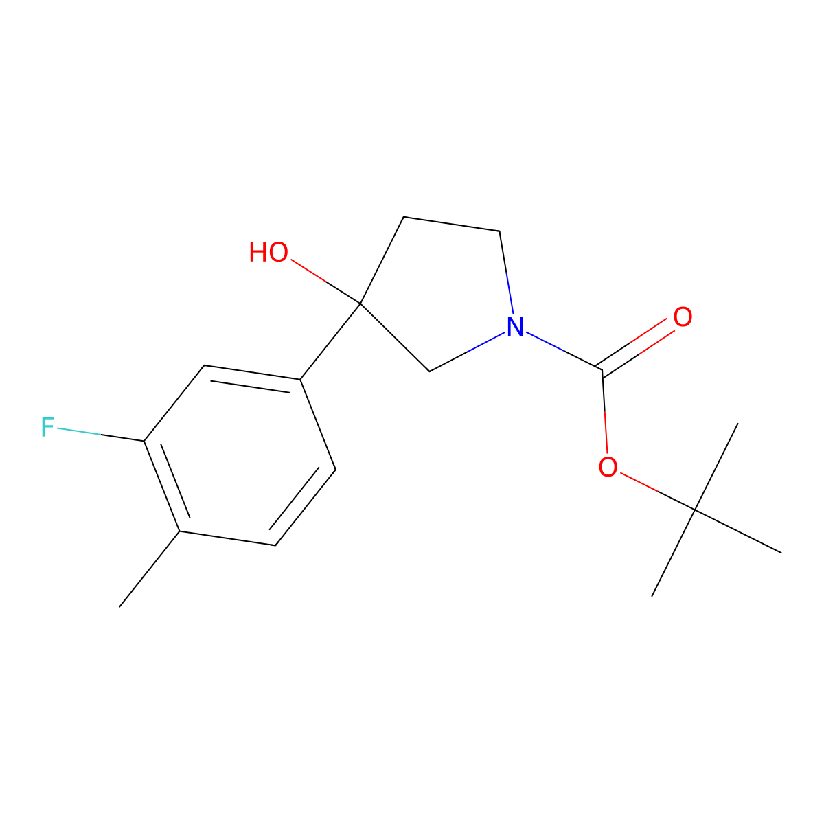 1,1-Dimethylethyl 3-(3-fluoro-4-methylphenyl)-3-hydroxy-1-pyrrolidinecarboxylate molecular structure, CAS 1367434-40-9