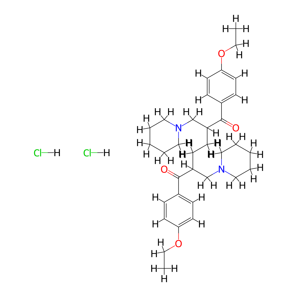 1,6-Hexanedione, 1,6-bis(4-ethoxyphenyl)-2,5-bis(1-piperidinylmethyl)-, dihydrochloride molecular structure, CAS 136767-11-8