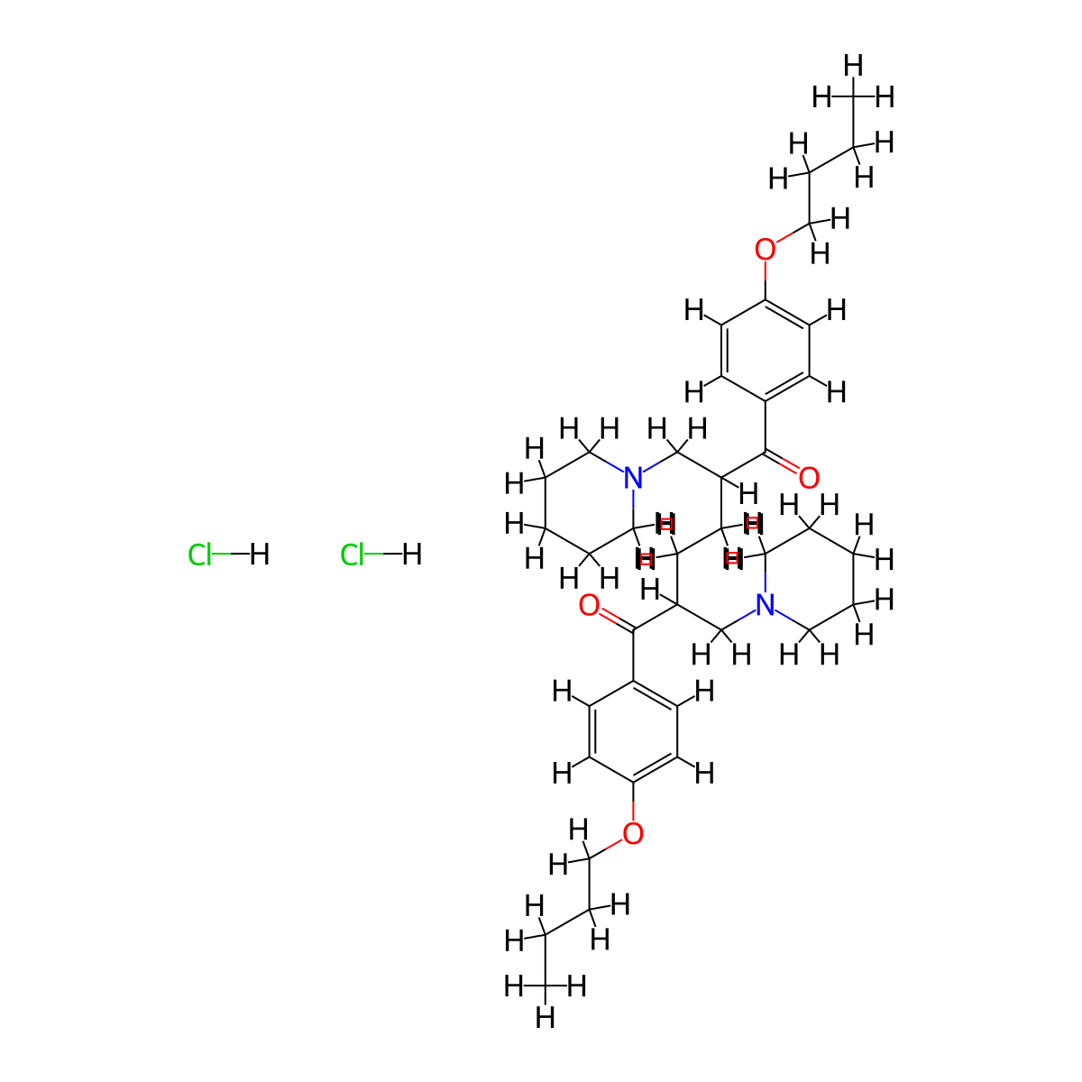 1,6-Hexanedione, 1,6-bis(4-butoxyphenyl)-2,5-bis(1-piperidinylmethyl)-, dihydrochloride molecular structure, CAS 136767-13-0