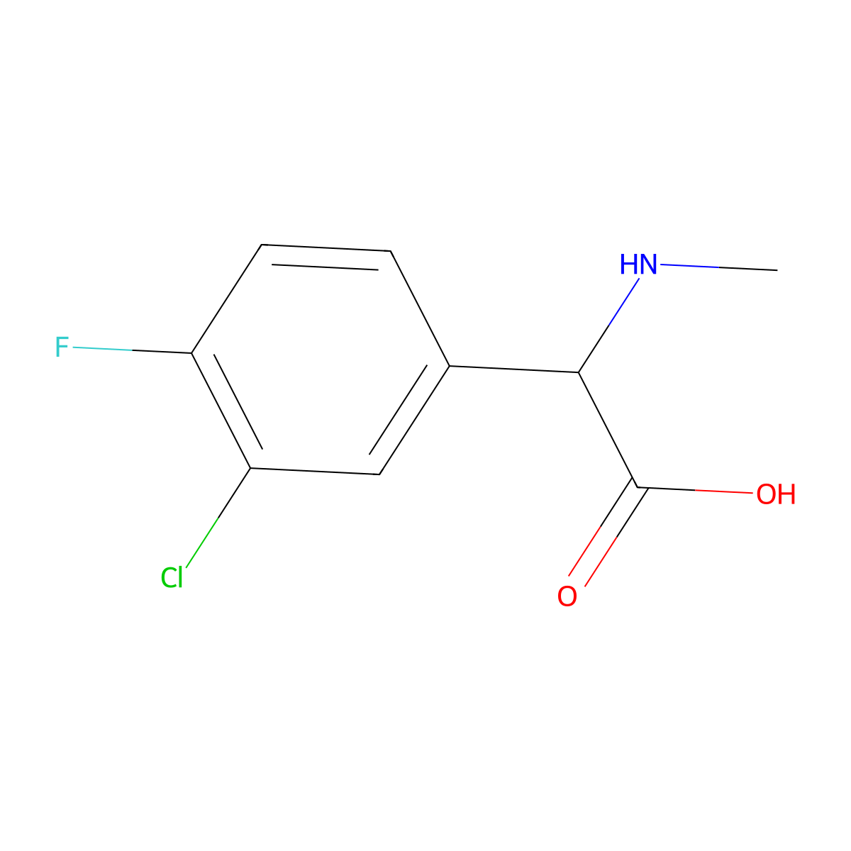 2-(3-Chloro-4-fluorophenyl)-2-(methylamino)acetic acid molecular structure, CAS 1367717-78-9