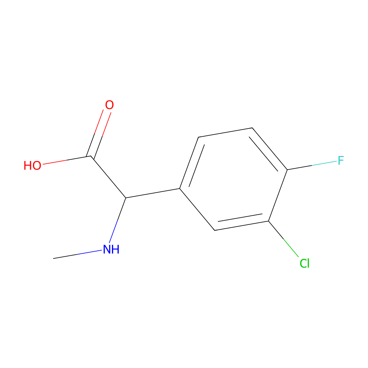 2-(3-Chloro-4-fluorophenyl)-2-(methylamino)acetic acid molecular structure, CAS 1367717-78-9