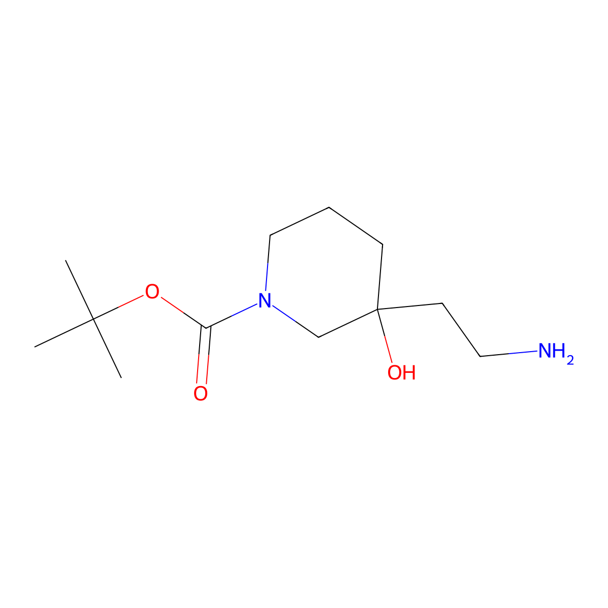 Tert-butyl 3-(2-aminoethyl)-3-hydroxypiperidine-1-carboxylate molecular structure, CAS 1367769-94-5