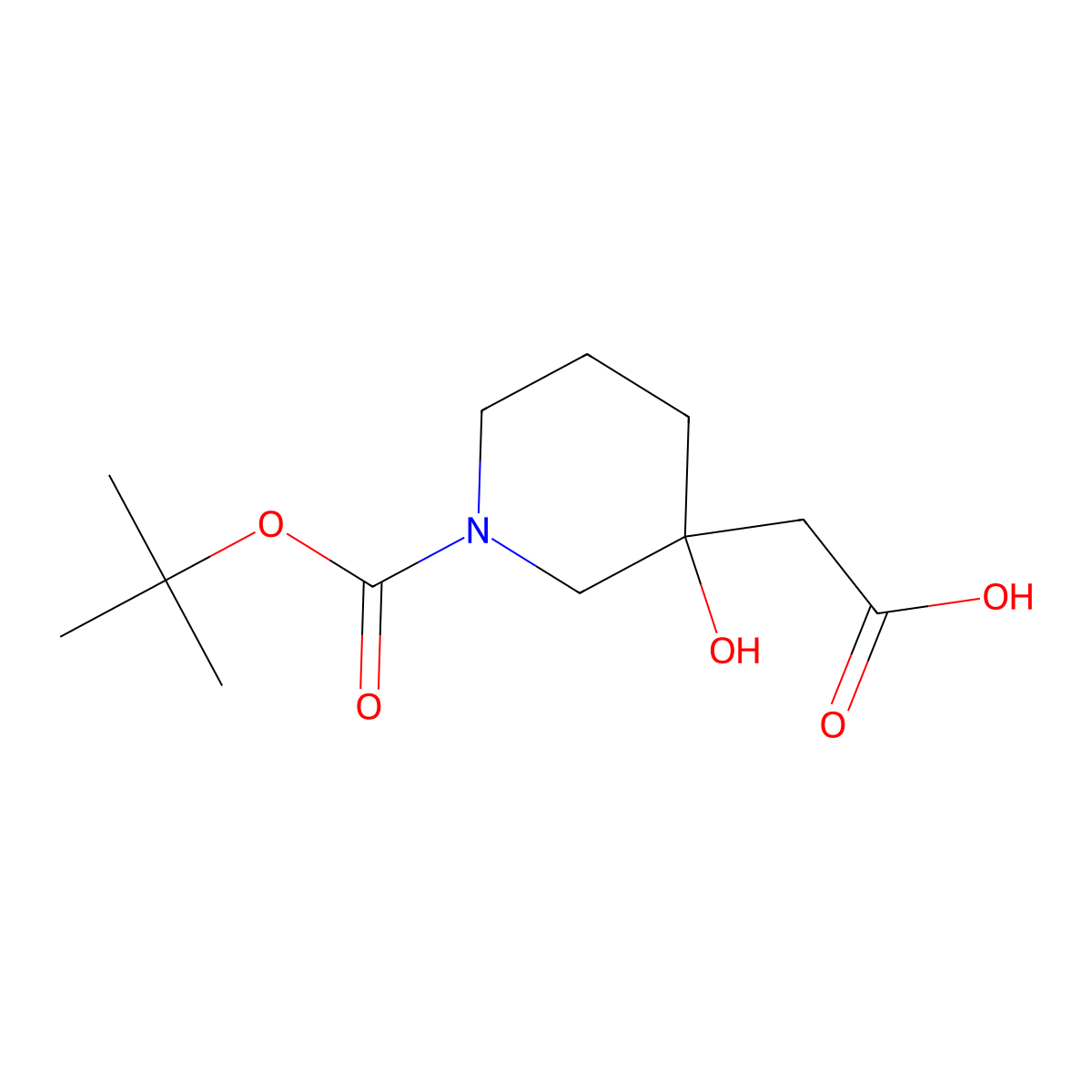 2-(1-[(tert-Butoxy)carbonyl]-3-hydroxypiperidin-3-yl)acetic acid molecular structure, CAS 1367774-02-4