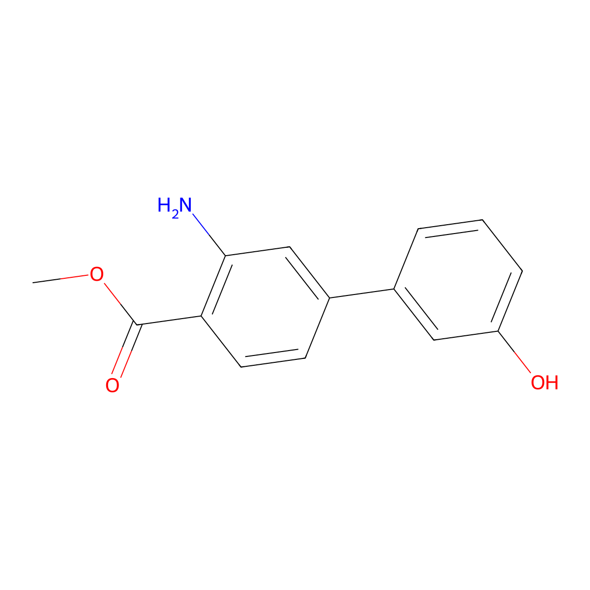 Methyl 3-amino-3'-hydroxy-[1,1'-biphenyl]-4-carboxylate molecular structure, CAS 1367789-01-2
