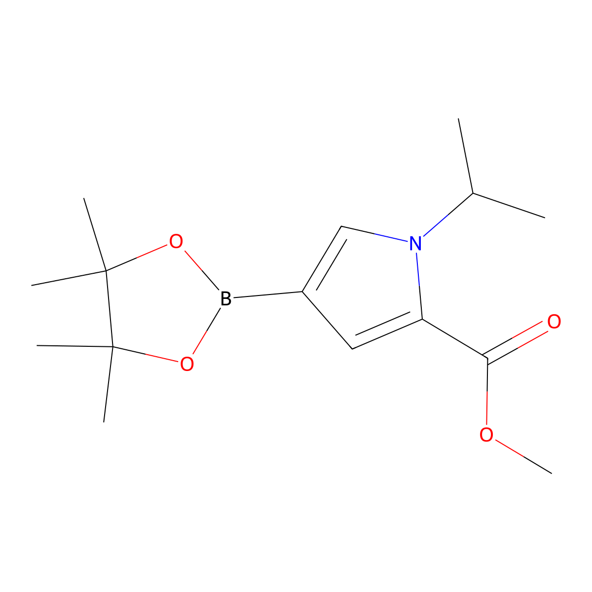 Methyl 1-isopropyl-4-(4,4,5,5-tetramethyl-1,3,2-dioxaborolan-2-yl)-1H-pyrrole-2-carboxylate molecular structure, CAS 1367830-46-3